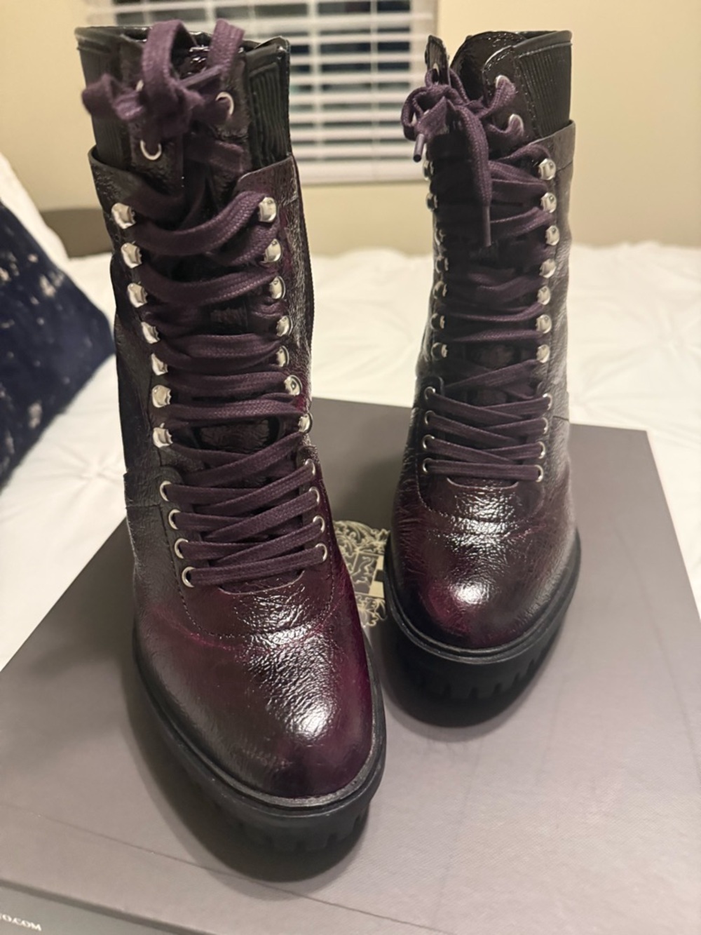 Vince Camuto Plum Lace-Up Combat Boots